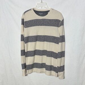 Banana Republic Men's Long Sleeve Shirt - Cream and Gray Stripes